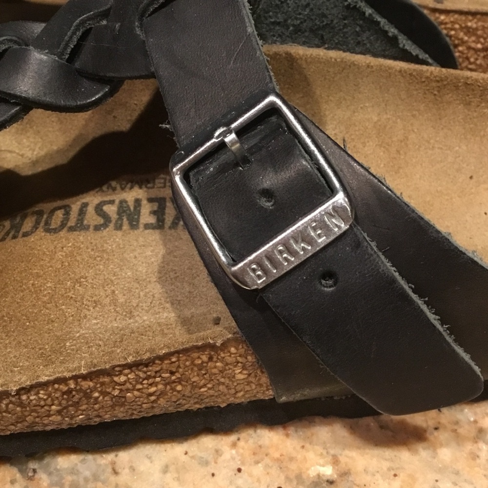 Birkenstock Gizeh Black Braided Oiled Leather Buckle Thong Sandals Regular Width - Picture 5 of 10